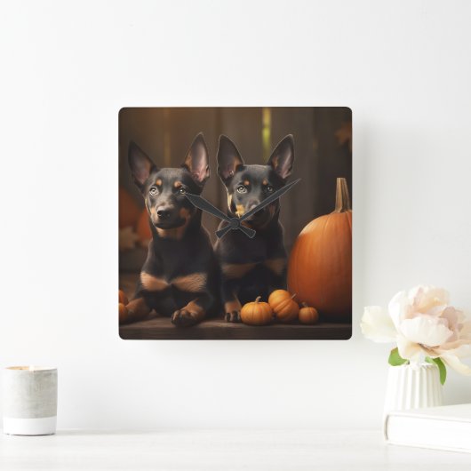 オーストラリアのケルパイパピー秋の喜びカボチャ スクエア壁時計 (ホーム)