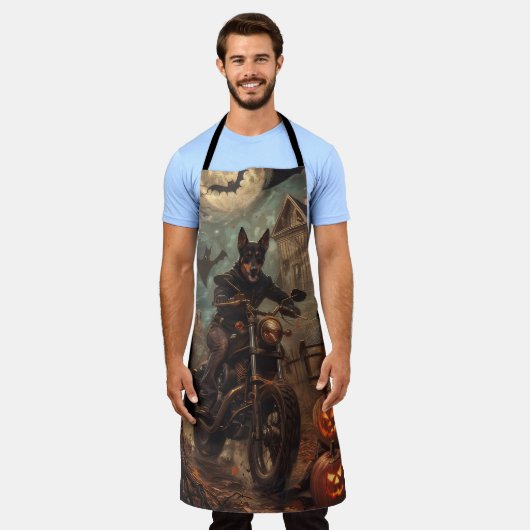 オーストラリアのケルパイライディングオートバイハロウィーン エプロン (着用した状態)