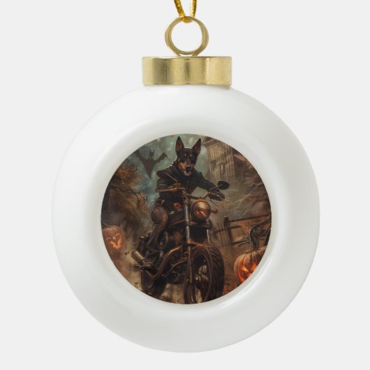 オーストラリアのケルパイライディングオートバイハロウィーン セラミックボールオーナメント (正面)