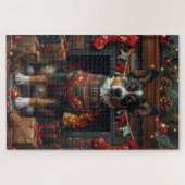 オーストラリアのケルピーとクリスマスプレゼント暖炉 ジグソーパズル (横)