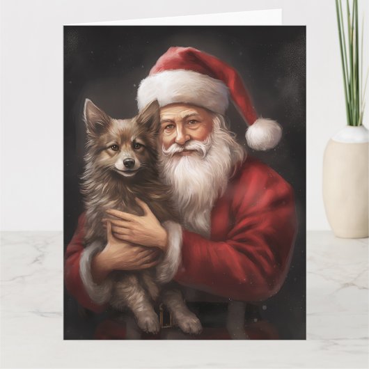 オーストラリアのケルピーとサンタクロースのクリスマス カード (正面)