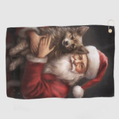 オーストラリアのケルピーとサンタクロースのクリスマス ゴルフタオル (横)