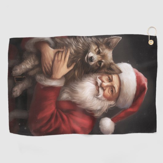 オーストラリアのケルピーとサンタクロースのクリスマス ゴルフタオル (横)