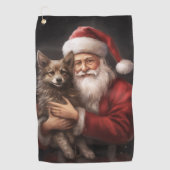 オーストラリアのケルピーとサンタクロースのクリスマス ゴルフタオル (正面)