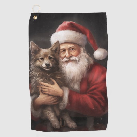 オーストラリアのケルピーとサンタクロースのクリスマス ゴルフタオル (正面)