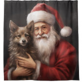 オーストラリアのケルピーとサンタクロースのクリスマス シャワーカーテン (正面)