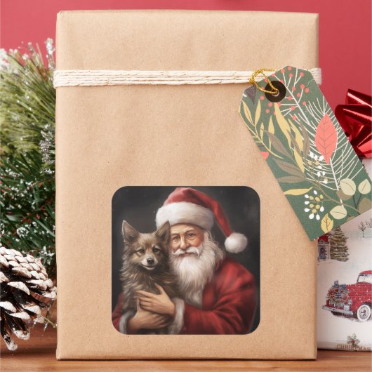 オーストラリアのケルピーとサンタクロースのクリスマス スクエアシール (クリスマス)