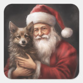 オーストラリアのケルピーとサンタクロースのクリスマス スクエアシール (正面)