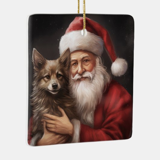オーストラリアのケルピーとサンタクロースのクリスマス セラミックオーナメント (右)