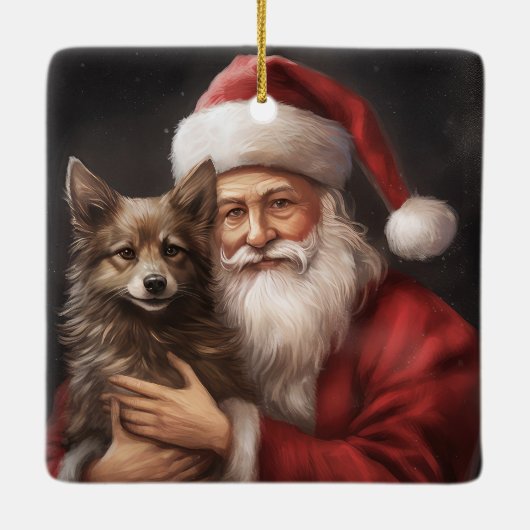 オーストラリアのケルピーとサンタクロースのクリスマス セラミックオーナメント (裏面)