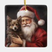 オーストラリアのケルピーとサンタクロースのクリスマス セラミックオーナメント (正面)