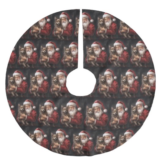 オーストラリアのケルピーとサンタクロースのクリスマス ブラッシュドポリエステルツリースカート (正面)