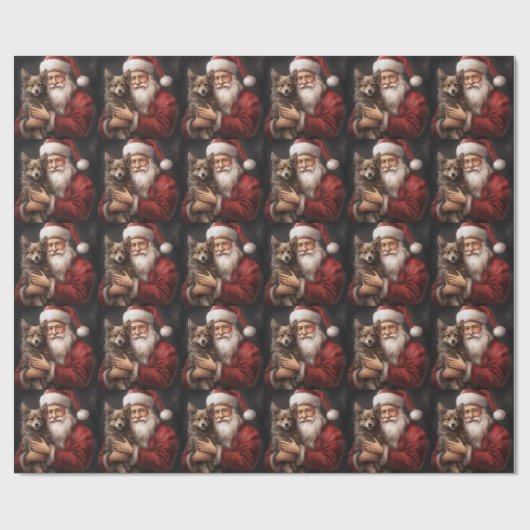 オーストラリアのケルピーとサンタクロースのクリスマス ラッピングペーパー (フラット)