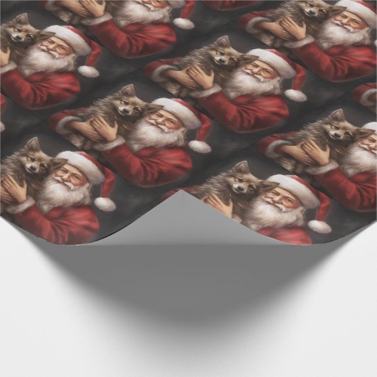 オーストラリアのケルピーとサンタクロースのクリスマス ラッピングペーパー (角)