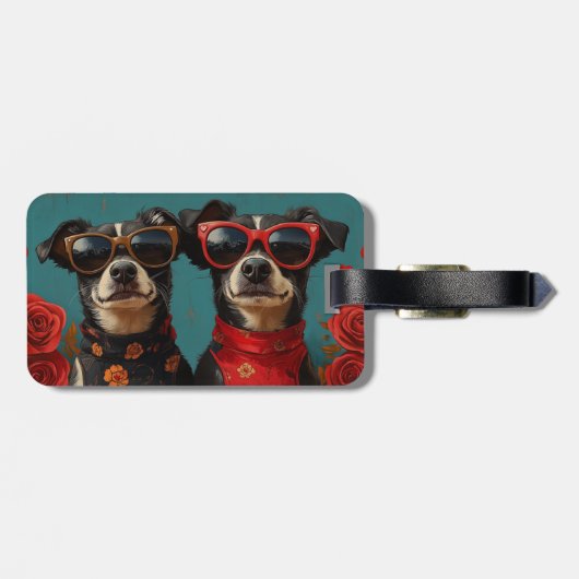 オーストラリアのケルピーとハートバラバレンタインデー ラゲッジタグ (裏面横)