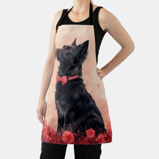 オーストラリアのケルピーとバラ – バレンタインデー エプロン (インサイチュ)