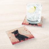 オーストラリアのケルピーとバラ – バレンタインデー ガラスコースター (アングル)