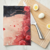 オーストラリアのケルピーとバラ – バレンタインデー キッチンタオル (四つ折り)