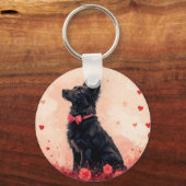 オーストラリアのケルピーとバラ – バレンタインデー キーホルダー (正面)