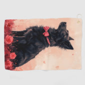 オーストラリアのケルピーとバラ – バレンタインデー ゴルフタオル (横)