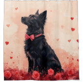 オーストラリアのケルピーとバラ – バレンタインデー シャワーカーテン (正面)