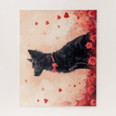 オーストラリアのケルピーとバラ – バレンタインデー ジグソーパズル (縦)