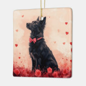 オーストラリアのケルピーとバラ – バレンタインデー セラミックオーナメント (左)