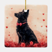 オーストラリアのケルピーとバラ – バレンタインデー セラミックオーナメント (裏面)