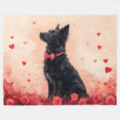 オーストラリアのケルピーとバラ – バレンタインデー フリースブランケット (正面(横))