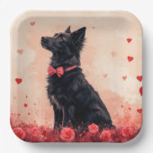 オーストラリアのケルピーとバラ – バレンタインデー ペーパープレート (正面)