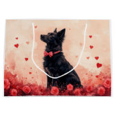 オーストラリアのケルピーとバラ – バレンタインデー ラージペーパーバッグ (正面)