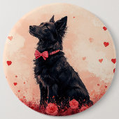 オーストラリアのケルピーとバラ – バレンタインデー 缶バッジ (正面)