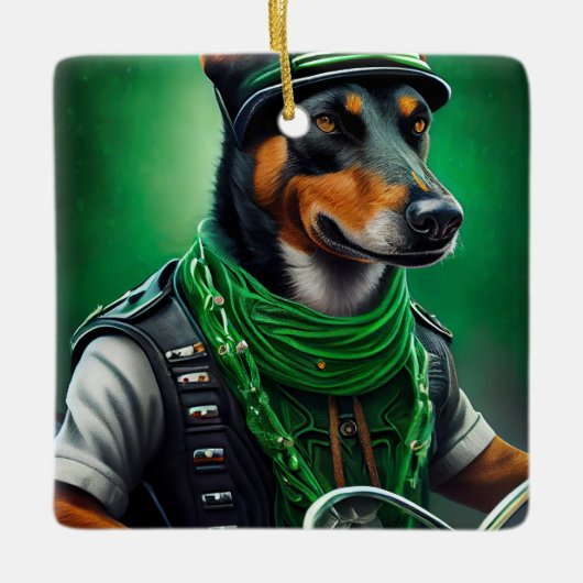 オーストラリアのケルピーの自転車セントパトリックの日 セラミックオーナメント (正面)