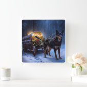 オーストラリアのケルピーススノースイスクリスマスデコール スクエア壁時計 (ホーム)