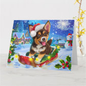 オーストラリアのケルピー犬がそりの雪のクリスマスに カード (黄色い花)