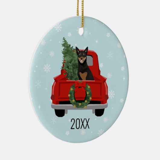 オーストラリアのケルピー犬の赤いトラックのクリスマス セラミックオーナメント (右)