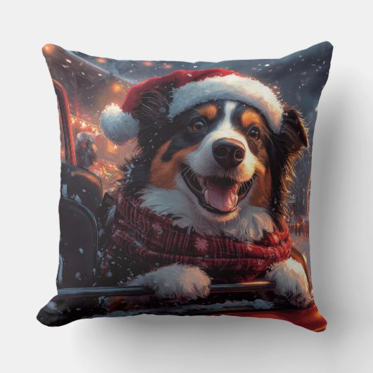 オーストラリアのケルピー犬ローラーコースターのクリスマス クッション (正面)