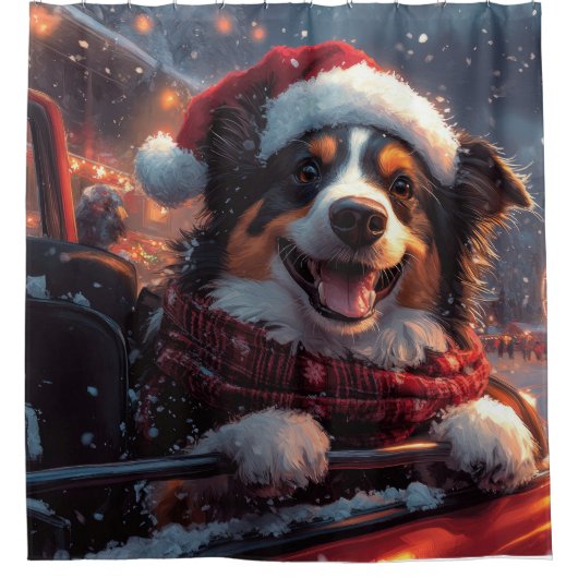 オーストラリアのケルピー犬ローラーコースターのクリスマス シャワーカーテン (正面)