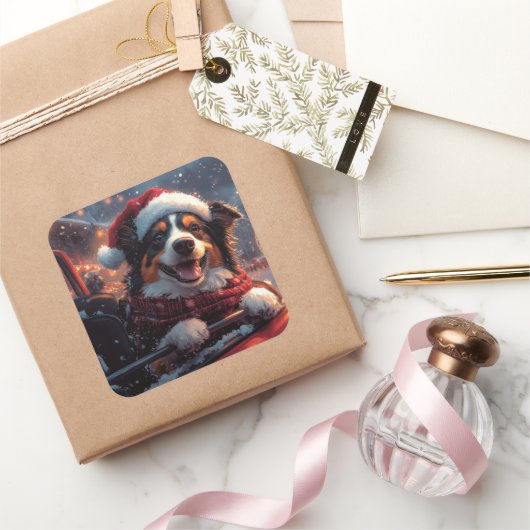 オーストラリアのケルピー犬ローラーコースターのクリスマス スクエアシール (ギフト)