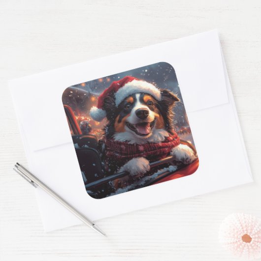 オーストラリアのケルピー犬ローラーコースターのクリスマス スクエアシール (封筒)