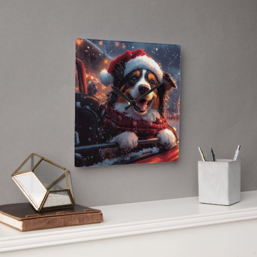 オーストラリアのケルピー犬ローラーコースターのクリスマス スクエア壁時計 (オフィス)