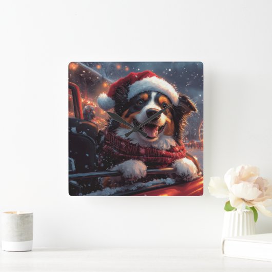 オーストラリアのケルピー犬ローラーコースターのクリスマス スクエア壁時計 (ホーム)