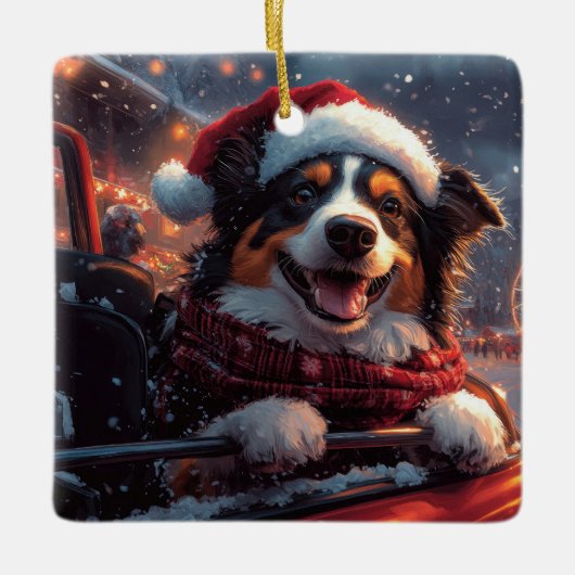 オーストラリアのケルピー犬ローラーコースターのクリスマス セラミックオーナメント (正面)