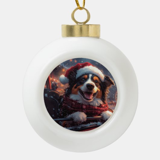 オーストラリアのケルピー犬ローラーコースターのクリスマス セラミックボールオーナメント (正面)