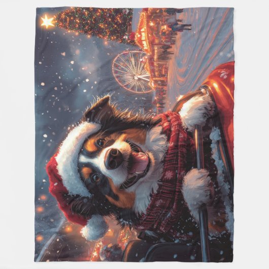 オーストラリアのケルピー犬ローラーコースターのクリスマス フリースブランケット (正面)