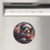 オーストラリアのケルピー犬ローラーコースターのクリスマス マグネット (インサイチュ (食洗機))