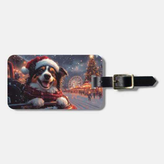 オーストラリアのケルピー犬ローラーコースターのクリスマス ラゲッジタグ (正面横)