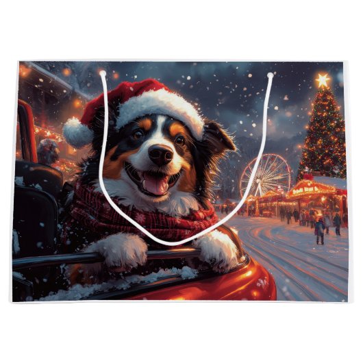 オーストラリアのケルピー犬ローラーコースターのクリスマス ラージペーパーバッグ (正面)