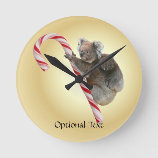 オーストラリアのコアラのクリスマスのキャンディ・ケーン ラウンド壁時計 (正面)