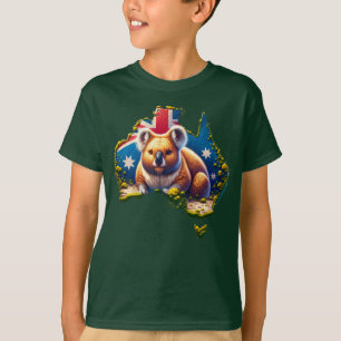 オーストラリアのコアラベア国旗の地図 Tシャツ